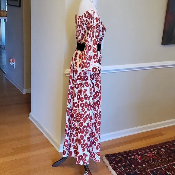 Beautiful boho maxi dress with 3/4 sleeve,  off shoulder, ruched top, full skirt - Picture 11 of 12